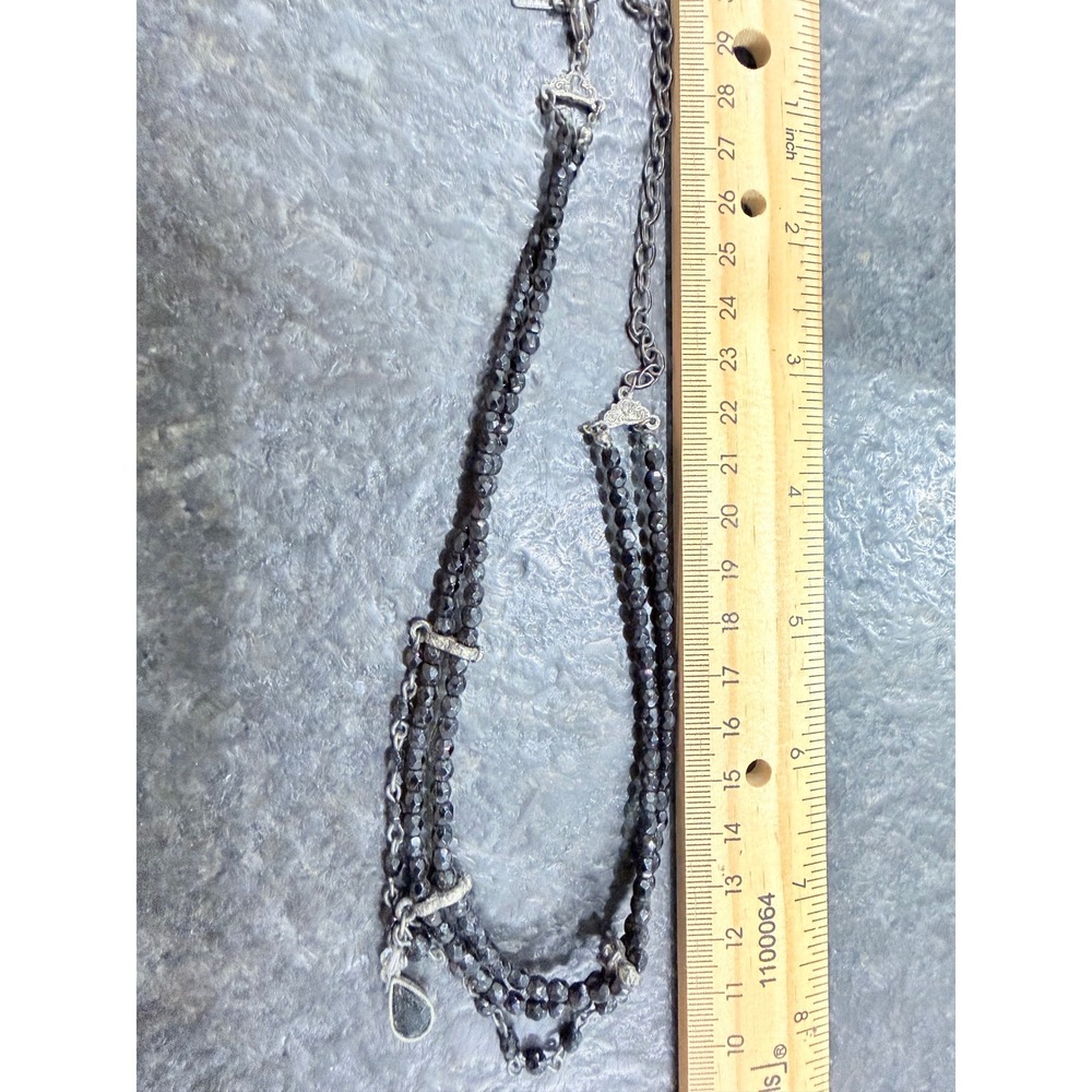 1928 Jewelry Black Faceted Bead Multi Strand Statement Necklace Silver Tone 18in - Picture 5 of 5